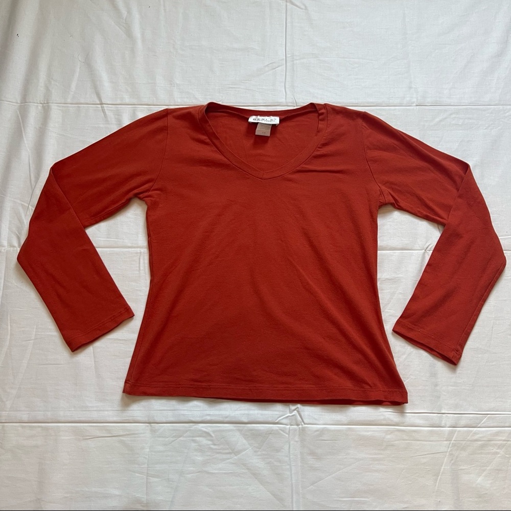 Geri C. New York Long Sleeve V Neck Tee Orange